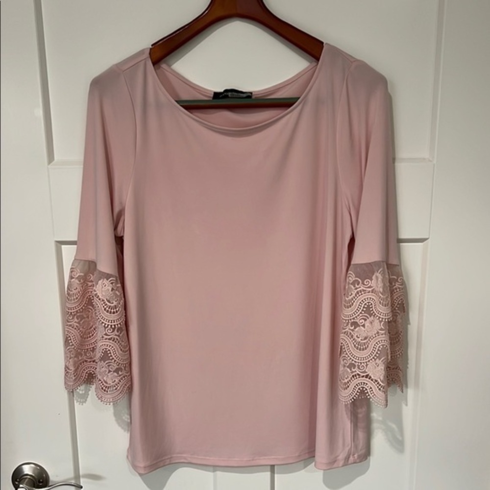 Ivanka Trump Elegant Pink Lace Sleeve Top Sz L